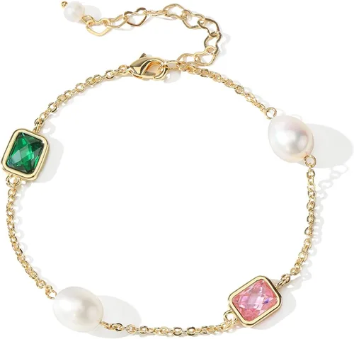Vista 2 de XYJZXY Pulsera de perlas pequeñas de oro chapada en oro de 18 quilates, pulsera barroca de perlas de agua dulce para mujer, pulsera ajustable