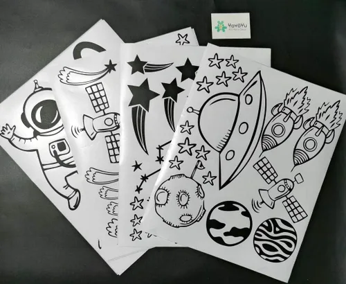 Vista 5 de Adhesivo de vinilo para habitación de niños, diseño de astronauta espacial Negro