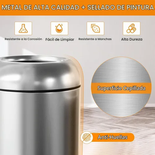 Vista 3 de BEAMNOVA Bote de basura abierto de 16.5 galones con tapa, acero inoxidable Metálico