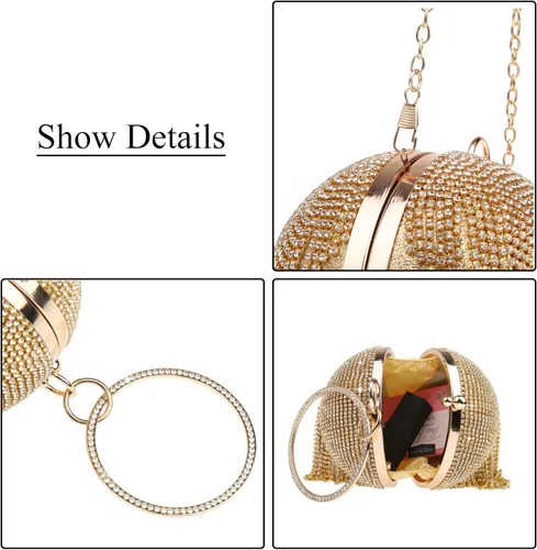Vista 6 de GUOZI Bolso redondo para mujer con borla con diamantes de imitación para boda fiesta