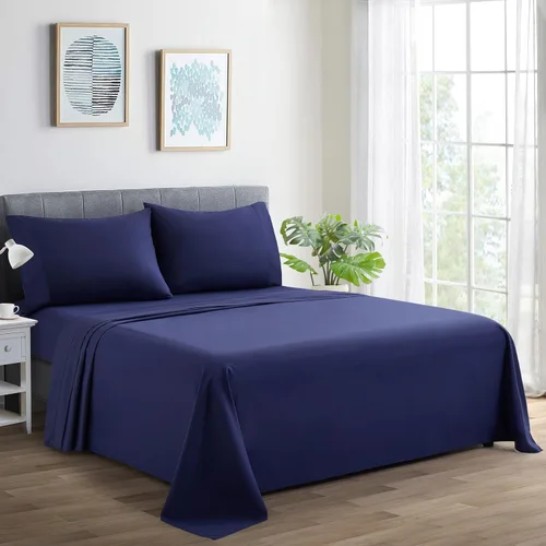 Vista 10 de Marina Decoration Juego de sábanas de 600 hilos de algodón percal de fibra larga ultra suave para todas las estaciones, 4 piezas con 2 fundas