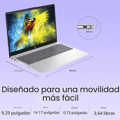 Vista 6 de Laptop HP FHD de 15.6", procesador Intel N100, RAM de 16 GB, SSD NVMe de 256 GB, WiFi 6, Bluetooth 5.3, Windows 11 Home, plata natural