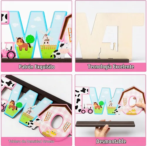 Vista 3 de Haooryx Centro de mesa de granja – Cartel rosa de animales de granja de madera, centro de mesa de granero, fiesta de cumpleaños, decoración