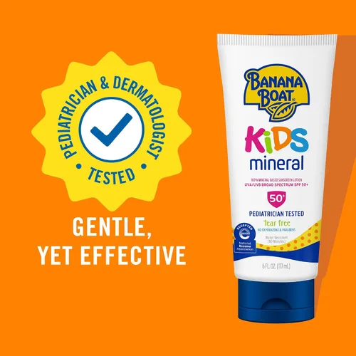 Vista 2 de Banana Boat Loción de protección solar 100% mineral para niños, SPF 50, paquete individual Banana Boat Mineral Sunscreen para niños, protector