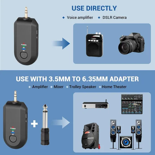 Vista 3 de Depusheng Auriculares de micrófono inalámbrico 2.4G, Lavalier y micrófono de mano rango de 160 pies, con enchufe de 1/8 y 1/4 pulgadas para sistema