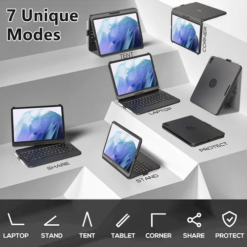 Vista 5 de TQQ Funda Touch para iPad (A16) de 11ª generación con teclado (11 pulgadas, 2025) y 10ª generación (10.9 pulgadas, 2022) – 360° giratorio, delgado