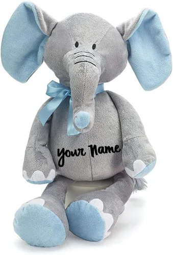 Vista 3 de burton+BURTON Animal de peluche de elefante bebé personalizado de 16 pulgadas, regalo de recuerdo de felpa azul con nombre personalizado