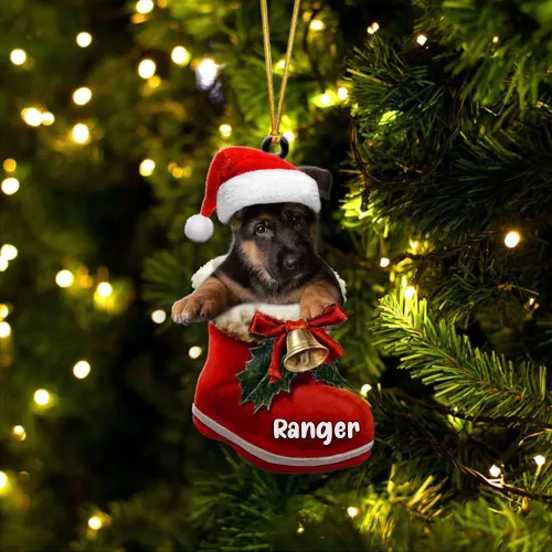 Vista 50 de Amantes de los perros de Navidad – Akita Inu Dog in Santa Boot Adorno de Navidad, adorno personalizado en forma 2D, adorno de Navidad, personaliza