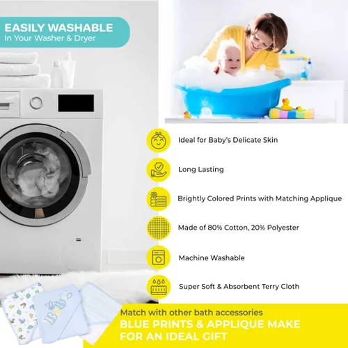 Vista 7 de Spasilk Juego de toallas y paños de baño con capucha para bebés, juego de regalo de 23 piezas, color azul