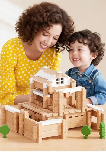 Vista 2 de Juego de bloques de construcción de madera de 105 piezas, juguete educativo STEM para niños de 3 a 8 años