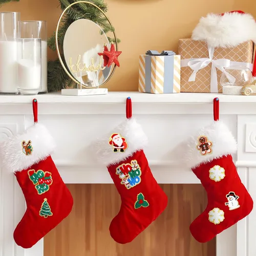 Vista 4 de 48 parches autoadhesivos para planchar, parches bordados de chenilla, parches para coser, apliques de Papá Noel, muñeco de nieve, pan de jengibre
