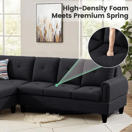 Vista 4 de Sofá seccional en forma de L con chaise, 3 piezas de sofá modular convertible para juegos de muebles de sala de estar y apartamentos pequeños