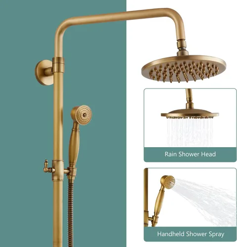 Vista 7 de Sistema de ducha de tubo expuesto de doble función, redondo, cabezal de ducha de lluvia de 8 pulgadas, juego combinado de accesorios de latón