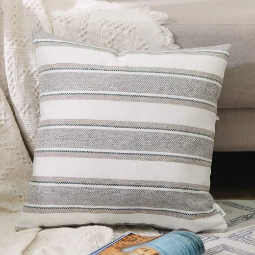 Vista 18 de Funda de almohada a rayas de lino sintético suave cuadrada decorativa con cremallera oculta para sofá, auto o dormitorio 12" x 12" Negro y blanco
