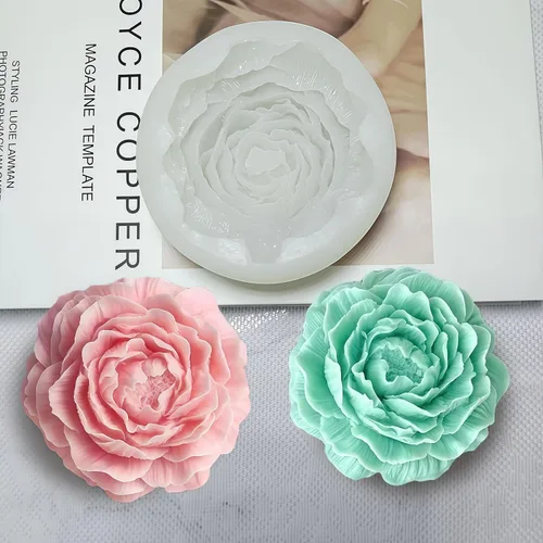 Vista 4 de 2 moldes de silicona para velas de flores de peonía y rosas para velas, jabón, resina y arcilla