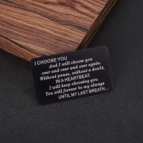 Vista 5 de Mini tarjetas de metal grabadas personalizadas para hombres, I Choose You, tarjetas especiales personalizadas para él, marido, novio, prometido