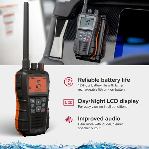 Vista 3 de Cobra BlueBound 350 VHF - Radio marina portátil, color negro, 6 vatios