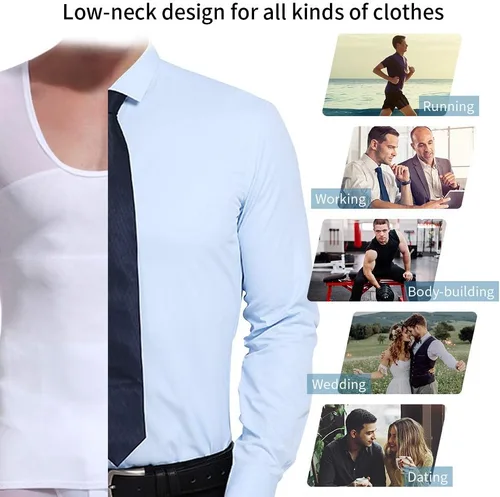 Vista 4 de GSKS Camiseta sin mangas de compresión para hombre, moldeadora para el abdomen