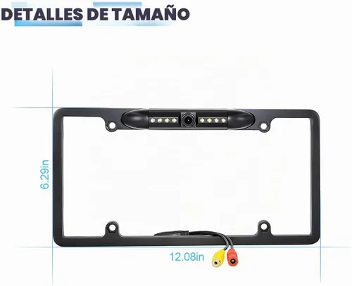 Vista 2 de Cámara de respaldo con marco de matrícula, visión nocturna, cámara de visión trasera para automóvil con 8 LED, ángulo de visión de 140°, cámara