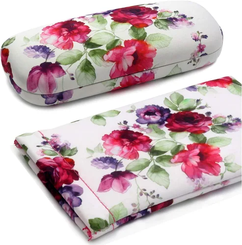 Vista 10 de MyEyeglassCase Estuche rígido para lentes de mujer Estuche protector de carcasa dura con bolsa y paño 1- Rosa de arándano floral