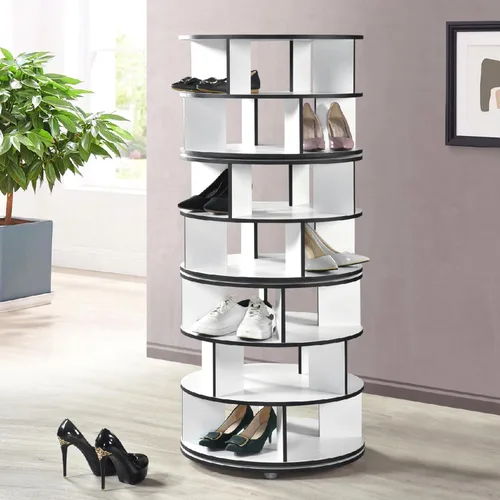 Vista 11 de Kings Brand Furniture - Zapatero giratorio de 5 niveles, 360° giratorio Lazy Susan, organizador de almacenamiento en torre para armario, entrada