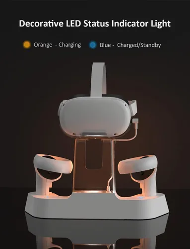 Vista 3 de NexiGo Base de carga mejorada con luz LED para Oculus Quest 2, compatible con correa Elite con batería, soporte de exhibición de auriculares