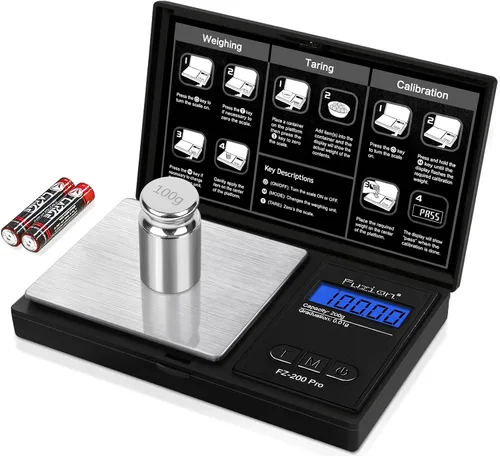 Vista 9 de Báscula digital de bolsillo de Fuzion, precisión de 0.01 gramos, báscula mini de 200g, báscula pequeña para alimentos, joyería, hierbas, especias