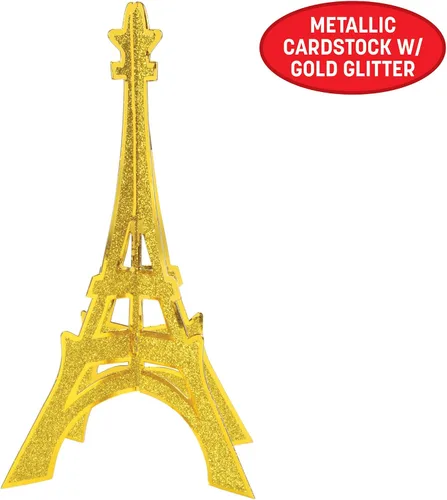 Vista 3 de Accesorio de fiesta de la Torre Eiffel 3D con purpurina (1 unidad) (1/paquete)
