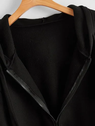 Vista 3 de SheIn Sudadera con capucha de manga larga con cordón y hombros caídos para mujer