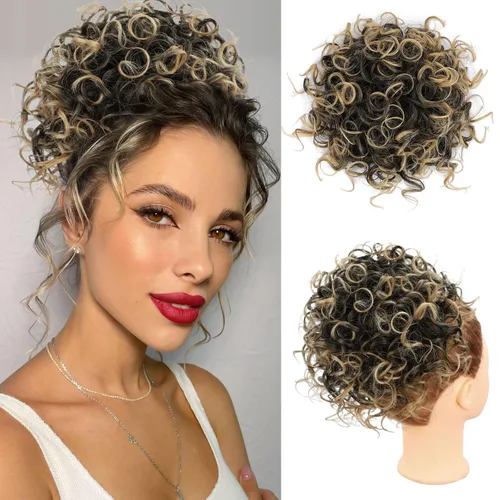 Vista 12 de Lommel Moño desordenado del pelo del pedazo natural suave rizado bollos Hairpieces (13W) Moño de pelo rizado suelto con cordón para mujer