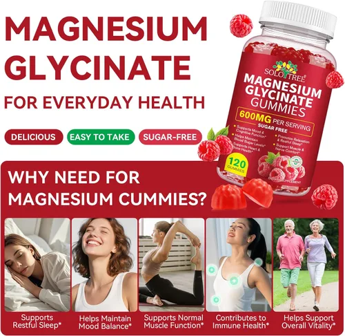 Vista 3 de Gomitas de glicinato de magnesio, suplemento de complejo de magnesio de 240 unidades Apoyo para dormir, calmar y relajar Gomitas de magnesio
