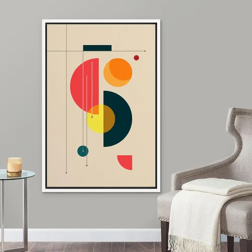 Vista 2 de SIGNLEADER Lienzo enmarcado para pared, arte semicírculo de mediados de siglo, formas geométricas, ilustraciones, arte moderno, contemporáneo