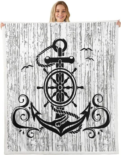 Vista 24 de Erosebridal Manta náutica de ancla, forro polar con brújula oceánica de 40 x 50 pulgadas para niños, niñas, adolescentes, adultos, decoración