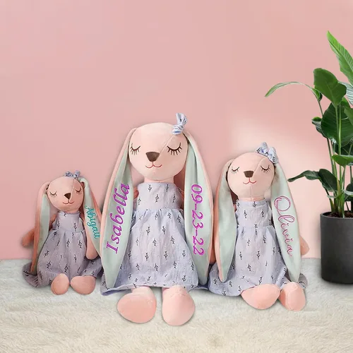 Vista 2 de Dyoart Conejo de Pascua personalizado con nombre, juguete de peluche bordado hecho a mano, regalo de Pascua personalizado para bebés y niñas pequeñas