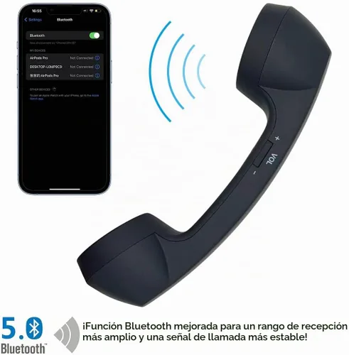 Vista 2 de Auricular de teléfono retro con Bluetooth inalámbrico y USB, a prueba de radiación para teléfonos celulares, cómodo para llamadas (Negro)