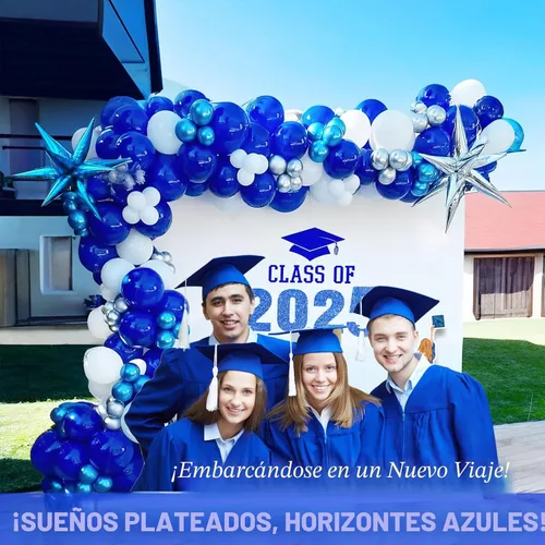Vista 2 de Kit de arco de guirnalda de globos azul real, blanco y plateado, globos azules metálicos con globos de papel de aluminio en forma de explosión Azul