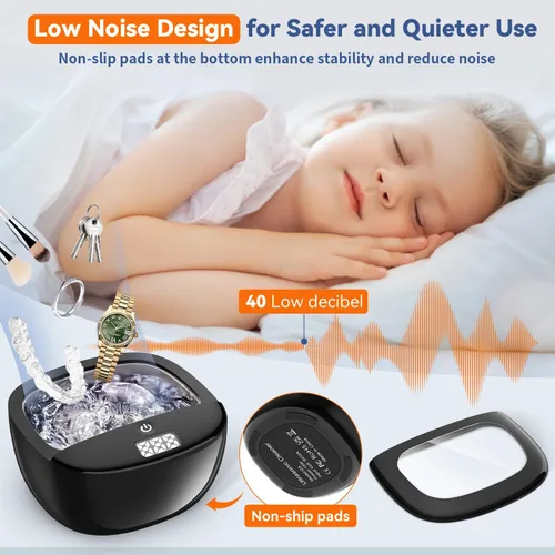 Vista 6 de Limpiador ultrasónico de retenedor, cápsula de limpieza dental de 45kHz para dentaduras, alineadores, protectores nocturnos y joyas, limpiador