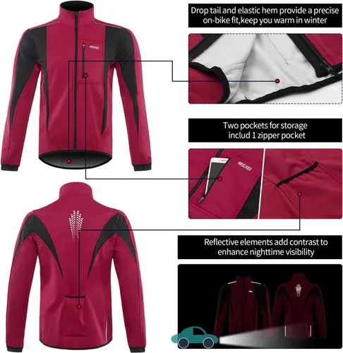 Vista 36 de Chaqueta térmica para ciclismo (tejido Softshell, resistente al viento, impermeable, 15K) de ARSUXEO