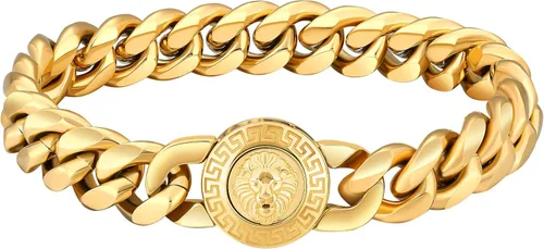 Vista 10 de KRKC&CO - Pulsera de eslabones cubanos de 12/0.551 in para hombre, chapada en oro de 18 quilates, cruz, brújula, calaveras redondas, cierre tallado