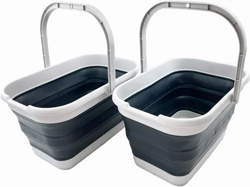 Vista 13 de SAMMART Cubo de agua plegable rectangular de 12 litros (3.1 galones) para campamento, pesca (gris (juego de 2))