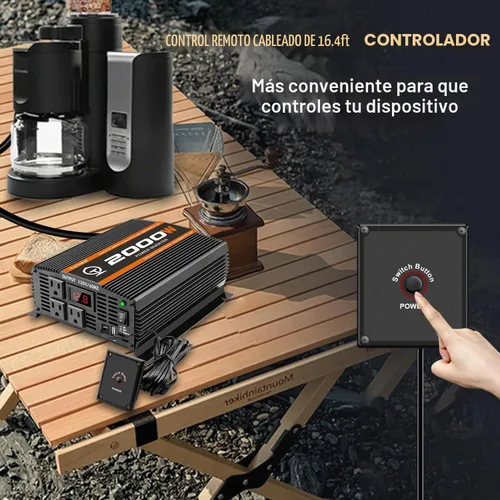 Vista 6 de Inversor de corriente para automóvil de 2000 vatios, 12 V a 110 V/120 V, inversor para automóvil, camión, semirremolque, vehículos, camping, con 1