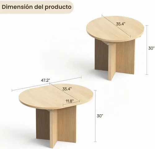 Vista 2 de Mesa de comedor extensible, redonda de 35.4 pulgadas a 47.2 pulgadas, mesa Roble