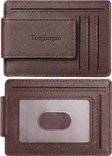 Vista 14 de Cartera minimalista Toughergun para hombres con clip de dinero magnético, cartera de cuero, tarjetero de crédito con bloqueo RFID Negro