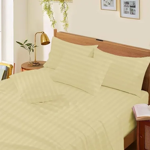 Vista 21 de Sábanas de cama tamaño Queen – 21 pulgadas de profundidad – Juego de 4 sábanas 100% algodón egipcio, rayas plateadas, de lujo, súper suavidad