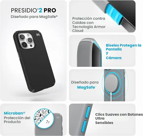 Vista 3 de Speck Funda para iPhone 15 Pro - Protección contra caídas - Resistente a los arañazos, tacto suave, funda para teléfono de 6.1 pulgadas - Presidio2