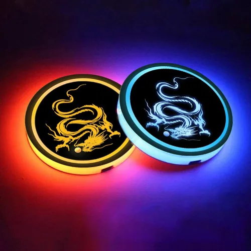 Vista 7 de 2 piezas de luces LED para portavasos de coche, almohadillas luminiscentes de 7 colores, posavasos de coche con carga USB, almohadilla luminiscente