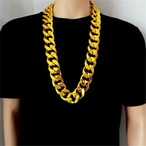 Vista 4 de 2 cadenas de oro sintético para hombre, collar de cadena de oro de rapero, estilo punk de los años 80 y 90, collar de disfraz de oro falso de hip