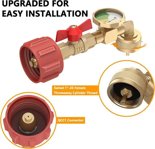 Vista 2 de Adaptador de codo de repuesto de propano QCC1 de 1 a 20 libras, adaptador de codo de repuesto de propano con medidor y válvula de control