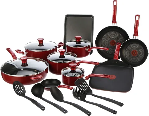 Vista 7 de T-Fal Everything in Kitchen Total - Juego de ollas y sartenes antiadherentes aptas para lavavajillas, 20 piezas, color negro