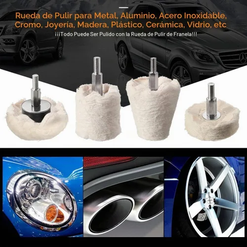 Vista 5 de Rueda de pulido para taladro – 8 piezas de almohadilla de pulido Kit de rueda de pulido blanco, herramienta de pulido en forma de rueda con mango